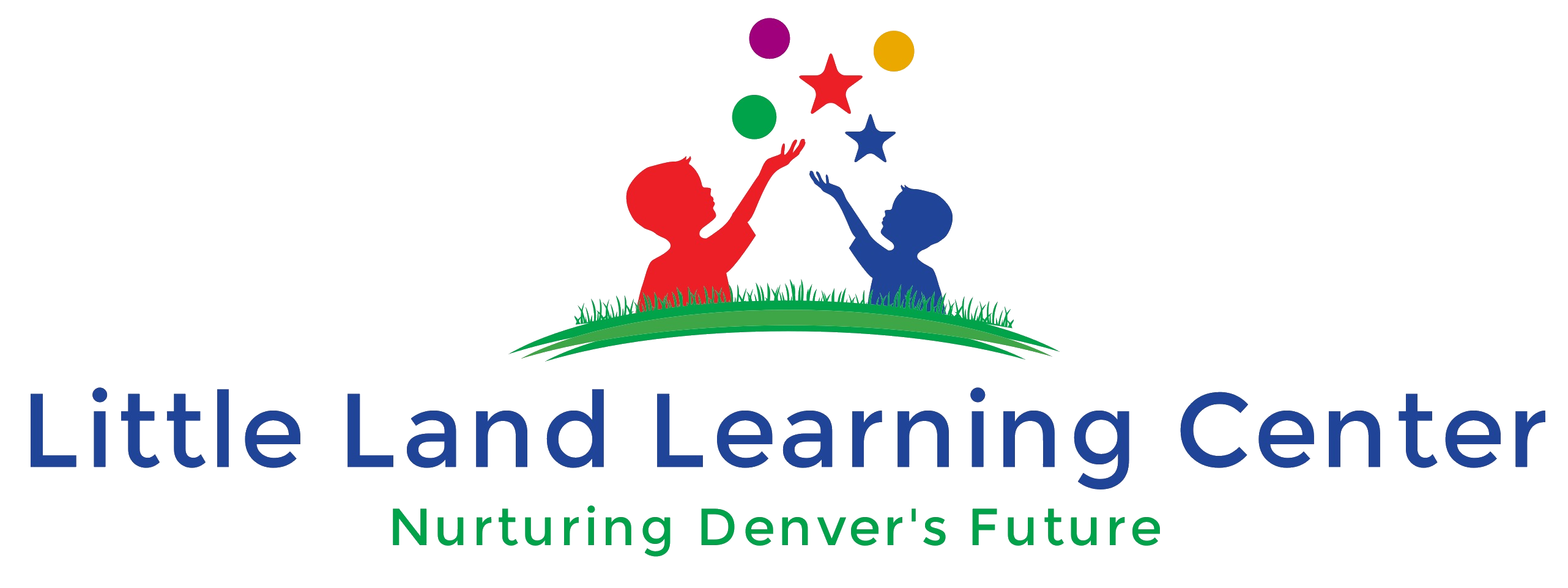 Little Land Learning Center logo with children reaching for colorful shapes